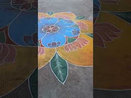 Rangoli with painting.#rangoli #painting #flowers #art Floor Muggulu With Paint.