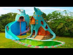 My Holiday in forest! Design Mud Villa House & Water Slide To Swimming Pool By Ancient Skills