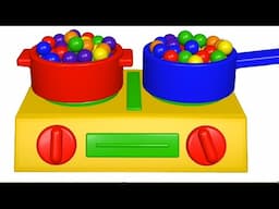 Learn colors toy kitchen cooking shiny color balls animation for children