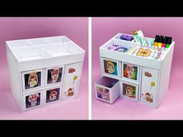 Cardboard Craft Ideas // Transparent boxes easy way to make // Desk organizer