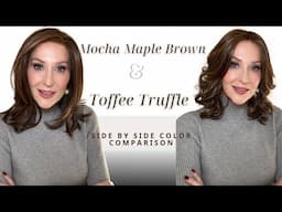 Compare Jon Renau TOFFEE TRUFFLE | Belle Tress MOCHA MAPLE BROWN | SIDE BY SIDE | INDOOR & OUTDOOR