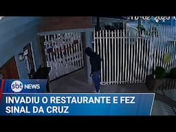 Ladrão faz 'sinal da cruz' antes de tentar roubar restaurante | #SBTNews (11/02/25)