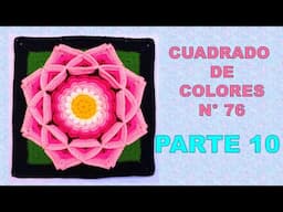 PARTE 10 Como tejer el Cuadrado de colores N° 76 o muestra con flor en 3D a crochet para colchas