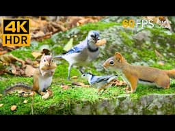 Cat TV for Cats to Watch 😺🐦 Happy Chipmunks, Birds, Squirrels on Moss 🐿 4K HDR 60FPS