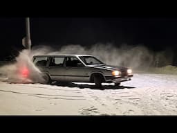 -15°C OVERNIGHT CAMPING IN MY VOLVO 740 WINTER DRIFT CAR + BIG JUICY SNOW DRIFTS