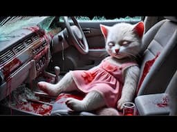 Curious Kitten Driving a Car🚗 - Collision with Train🚂#cat #cute #ai #catlover #aicat #cat #cutecat