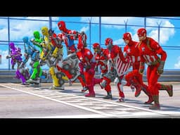 Red Captain America Team VS Spider Optimus Prime Team | CHALLENGE SUPERHEROES Running Event #1119