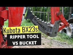 BX23s Kubota Backhoe Bucket vs Ripper Tool on Tree Stumps