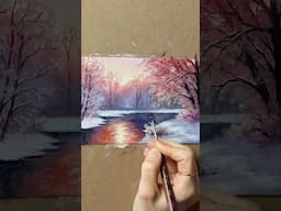 Painting a dreamy snowy river #artshorts #artprocess #relaxing #oilpaint