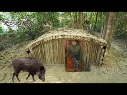 Building a Secret Underground Dugout . 3 Days SOLO SURVIVAL CAMPING In RAIN. Bushcraft Cabin