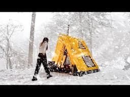 CAMPING IN THE SNOW WITH NEW BUSHCRAFT INFLATABLE TENT l NATURE SOUND ASMR