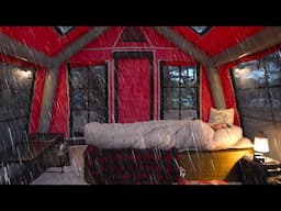 Camping in the rain in an inflatable tent in front of the beach . Rain sound ASMR