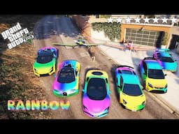 GTA 5 - Stealing Luxury Rainbow Super Cars with Franklin ! (Real Life Cars #34)