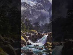 New Zealand Inspired Oil Painting - Icy River Cascade