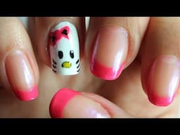 Unha Hello Kitty + Francesinha ( Filha Única, Desenho) French Nail Art Hello Kitty Cartoon