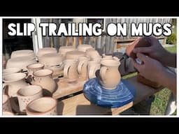 Wood Firing #14 Preparations and slip trailing mugs