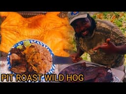 A whole Wild Hog Roast with Friends: The Perfect Feast / with Brown Stew Chicken and Rice and Peas!!