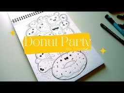 Doodle Art | Day 92 ~ Donut Party 😀 A Quick Doodle For Beginners