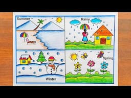 Four Season Drawing / How to Draw Different Types of Season Easy Steps / Different Season Drawing