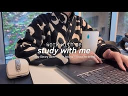 (1 hour productivity) STUDY WITH ME in a rainy day at the library 🌧️ relaxing asmr sound and timer