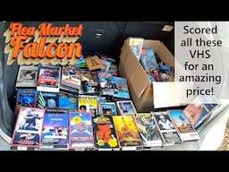 Sweet Horror Sci Fi + Exploitation VHS haul while Flea Market hunting.