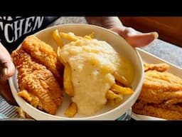 Cheesy Grits, Fries & Catfish Fillet for breakfast / My sister prepares breakfast for us