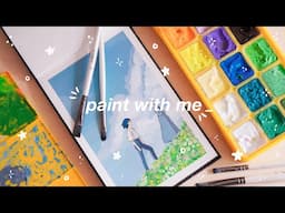 🌈 paint studio ghibli scenes with me / jelly gouache unboxing + speed paint ☁️