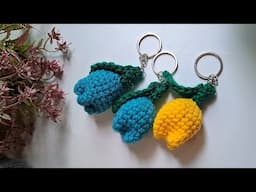 How to Crochet Mini Tulip Bud Keychain (with English Subtitles)