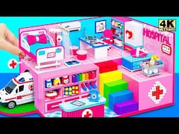 Make Pink Miniature Hospital with Doctor Set, Ambulance use Cardboard❤️DIY Miniature House