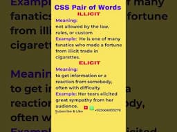 Pair of Words | Homophone | Illicit & Elicit | #ppsc #css #cssmcq #ppscpreparation #fpsc #foryou