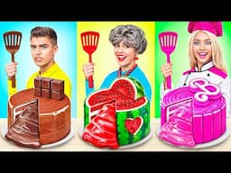 Me vs Grandma vs Barbie Cooking Challenge! Cake Decorating with Pink Food by YUMMY JELLY