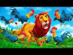 Lion King Battles Roosters in EPIC 3D Cartoon Showdown | Funny Animal Face Off!