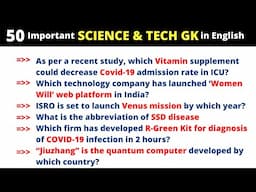 50 Important SCIENCE AND TECH GK in English |  Recent Science Questions  2021 for Competitive exams