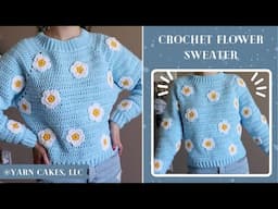 XS-3XL | Crochet Raglan Flower Sweater | DIY Tutorial & Pattern