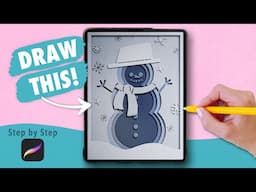 Draw With Me - Paper Cutout Snowman | Procreate Digital Art Drawing Tutorial for Beginners