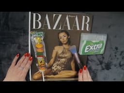 ASMR Gummies / Gum Chewing Magazine Flip Through | Miley Cyrus | Harper's Bazaar