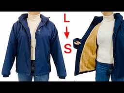 How to adjust a fur lined jacket from size L to size S, No need to cut fabric on both sides