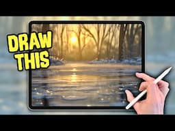 EASY PROCREATE Landscape DRAWING Tutorial in EASY steps - Morning Ice