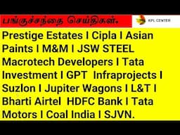 Prestige Cipla Asian Paints M&M JSW Macrotech TataIGPT SuzlonL AirtelHDFC Tata Motors Coal IndiaSJVN