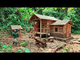 full-time building a wooden house in the woods alone