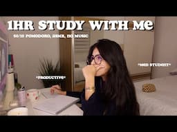 1 Hour Study With Me 🎧 real time ASMR 50/10 pomodoro, late night, background noise, no music