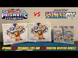 2x PRISMATIC EVOLUTIONS ETBs vs 2x TERASTAL FESTIVAL BOOSTER BOXES -- Which is the BETTER VALUE?!