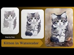 Kitten in Watercolor Step by Step for Beginners - Watercolor Animal Painting Demo - How to Paint Fur