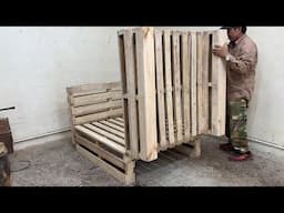 Amazing Simple Pallet Woodworking With This Way - Turns Old Pallets into A Chair Combined With Bed