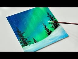 Easy Way to Paint Simple Northern Lights | Acrylic Painting Techniques