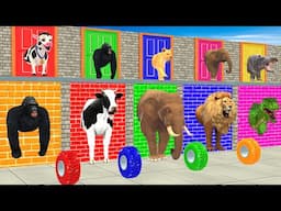 Cow Elephant Lion Gorilla T-Rex Don’t Break The Wrong Wall ESCAPE ROOM CHALLENGE Animals Tire Game