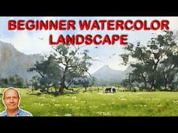 Easy beginner watercolor landscape lesson – how to add depth in watercolour landscapes.