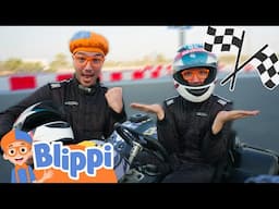 Racer Blippi Drives Go Go Go-Karts | Blippi Vehicles | Learning Videos for Kids