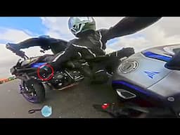 RAMMED BIKER ALMOST GETS HIT BY A TRUCK - CRAZY Motorcycle Moments 2025