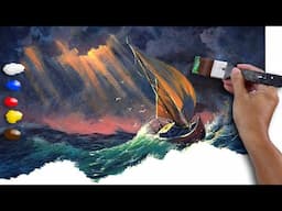 Acrylic Painting a Sailboat in the Storm / Time-lapse / JMLisondra